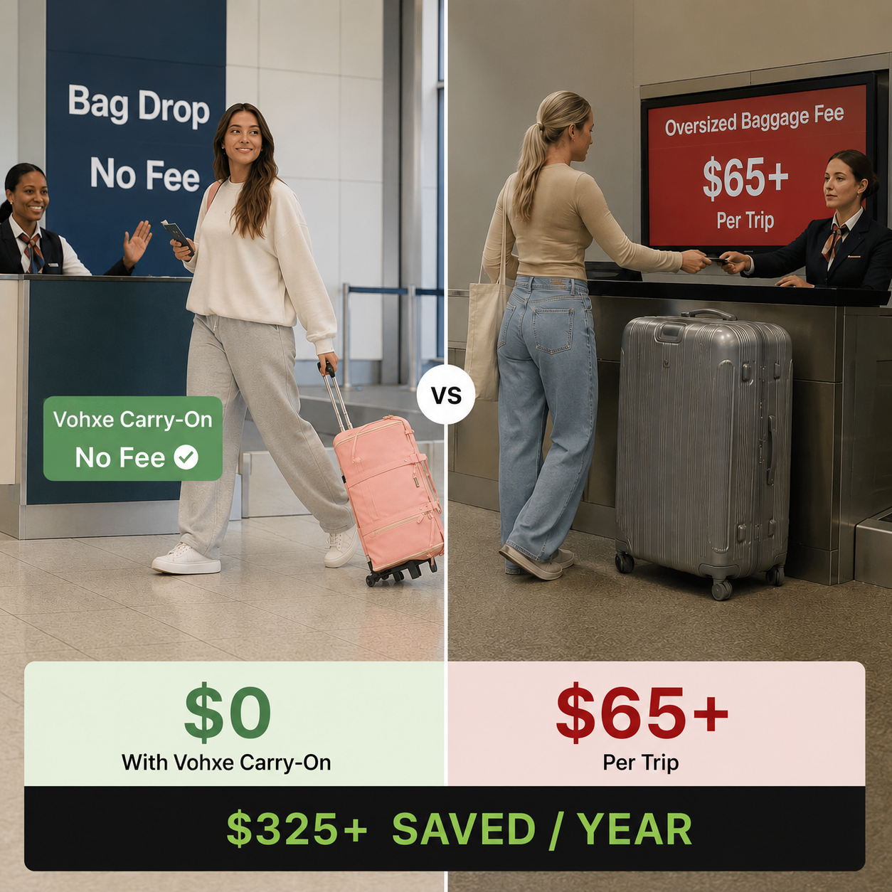 Zero baggage fees with Vohxe — skip the check-in line
