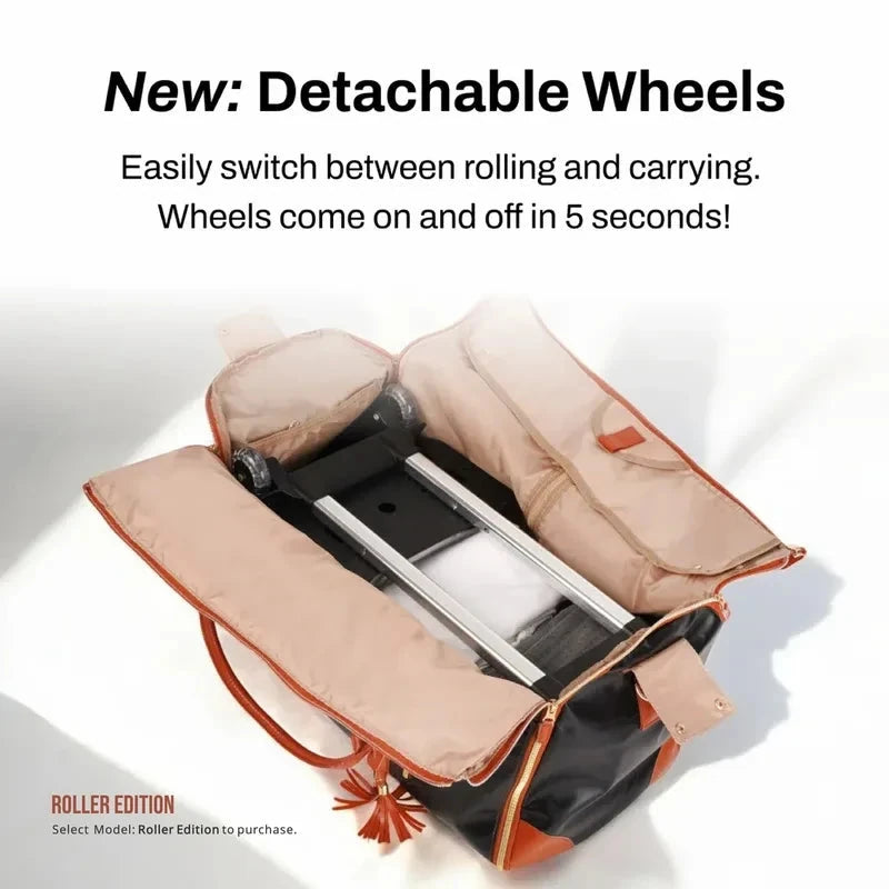 Vohxe detachable wheels coming on and off the bag in about five seconds